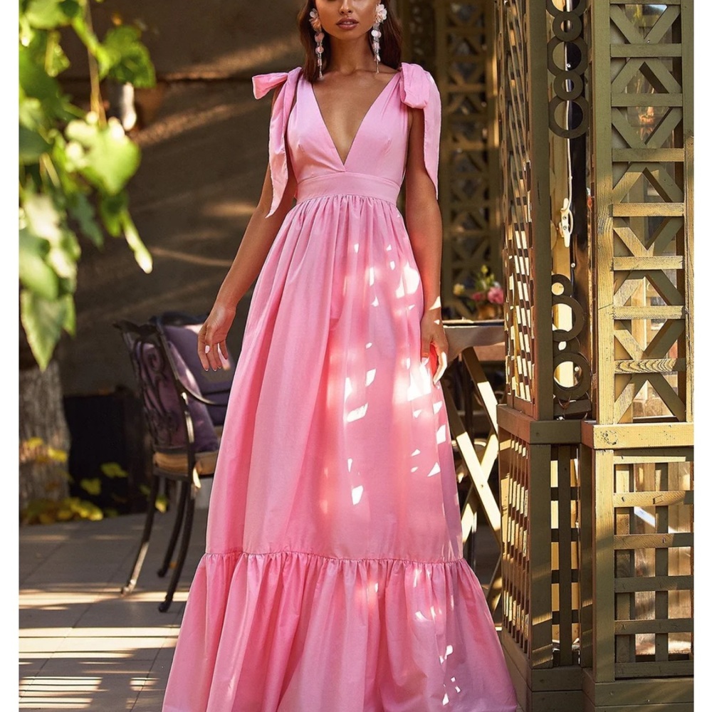 Alamour The Label Pink Maxi Dress with Tie Shoulders